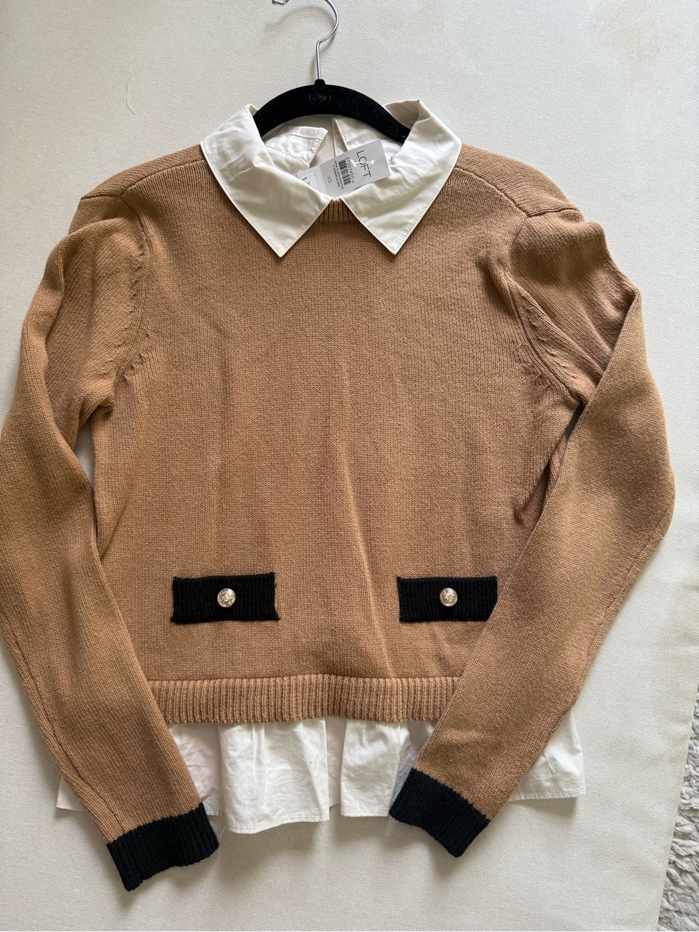 NWT Loft Layered Sweater with faux Collar and Black Accents